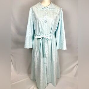 Vintage Flo Weinberg Robe Housecoat Eyelet Cotton Blend Pockets Light Blue Large
